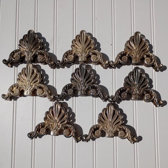 Silverplate Knife Rest SET OF 8 Silver Plated Neoclassical Fleur de Lis Vintage - Picture 2 of 11